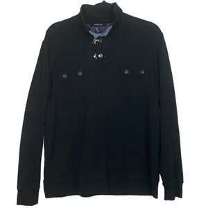 Mark Law Luxury Men’s Sz Lrg Black Silver Buckle Henley Button Pockets Sweater